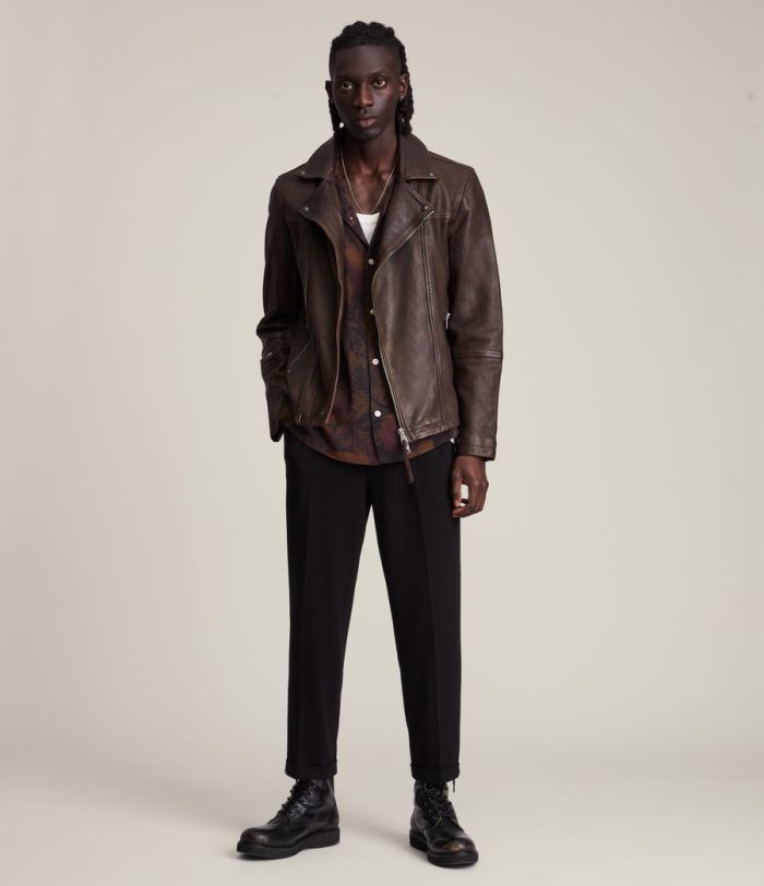 Heron brown leather biker jacket for men - Image 4