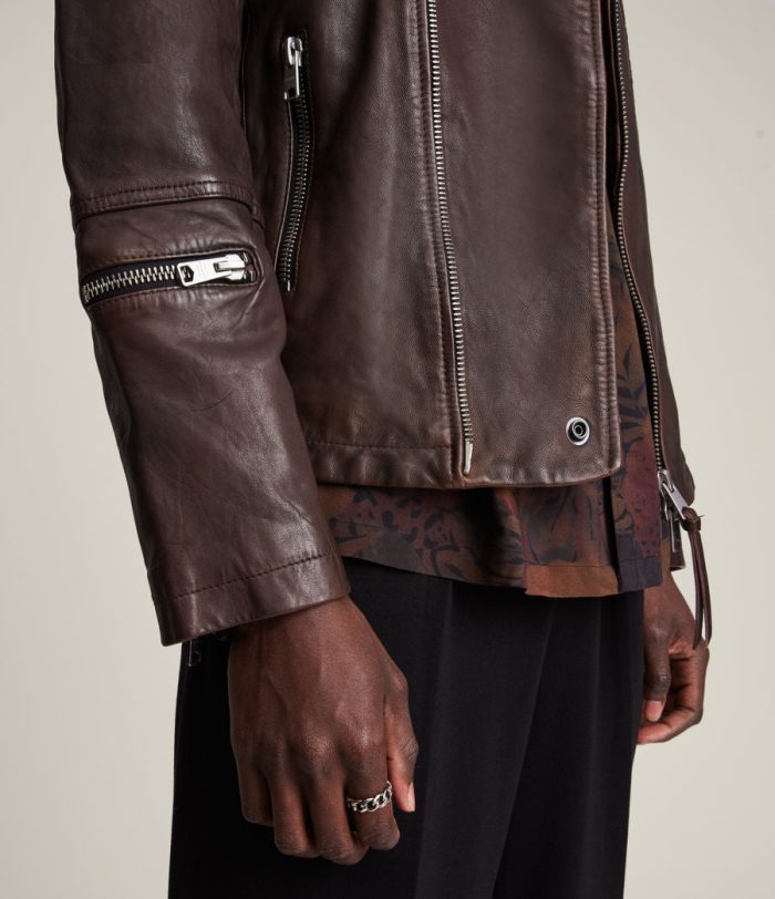 Heron brown leather biker jacket for men - Image 3