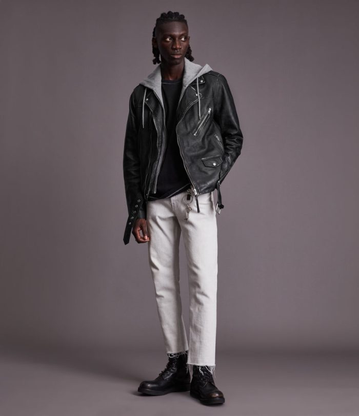 Charter black leather biker jacket for men