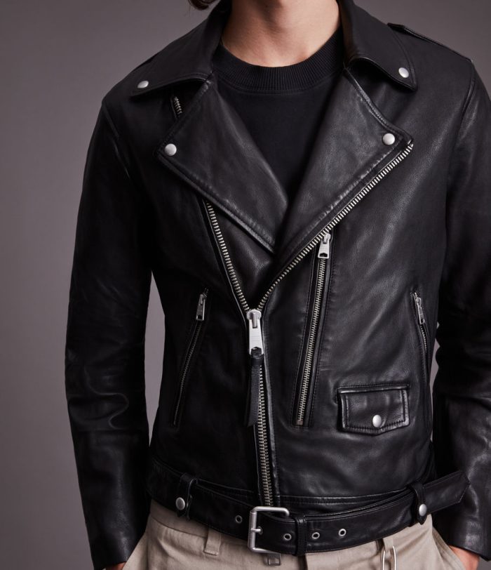 Dren black leather biker jacket for men