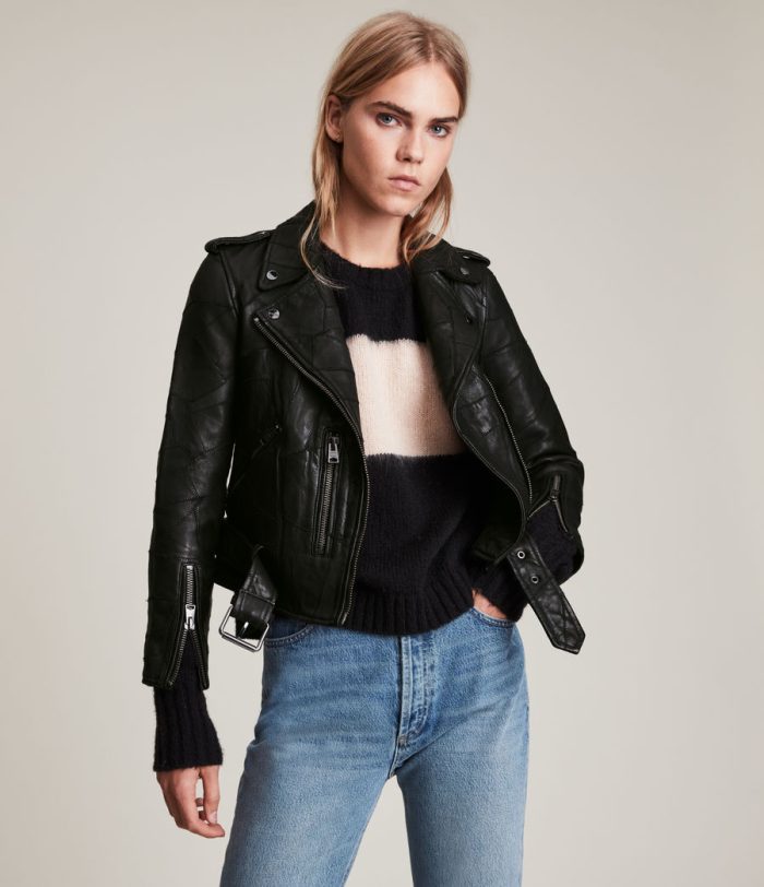 Balfern patch black leather biker jacket for women - Image 4