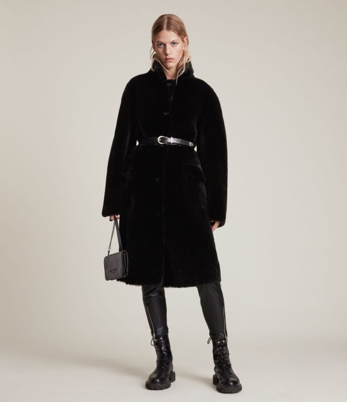 Serra shearling black coat for women