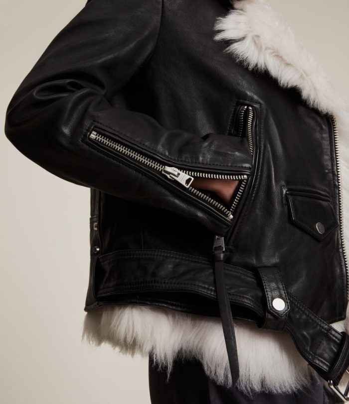 Luna shearling biker black jacket for women - Image 3
