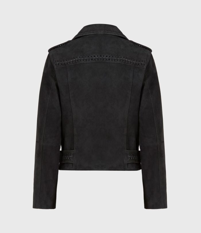 Braided black suede biker jacket for women - Image 4