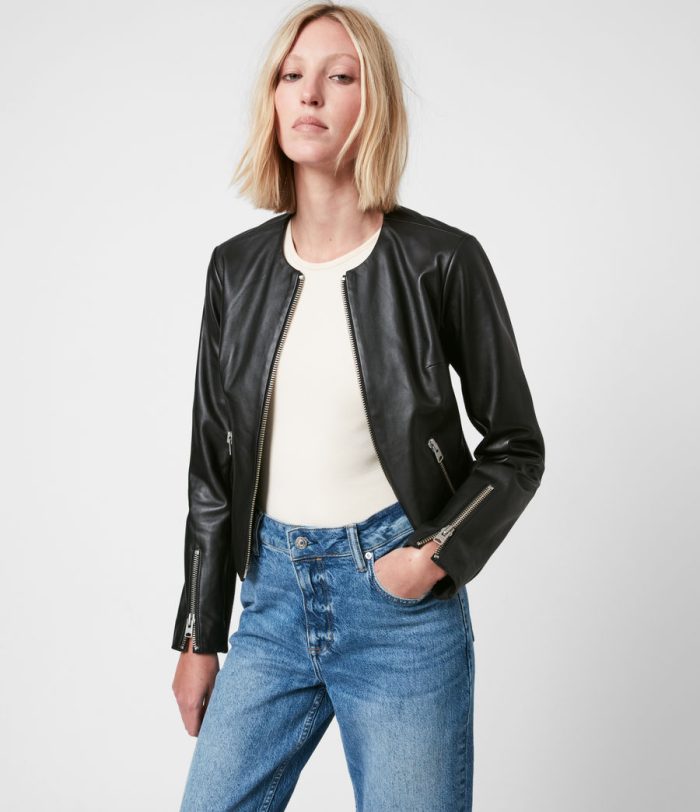 Nala black leather biker jacket for women - Image 3